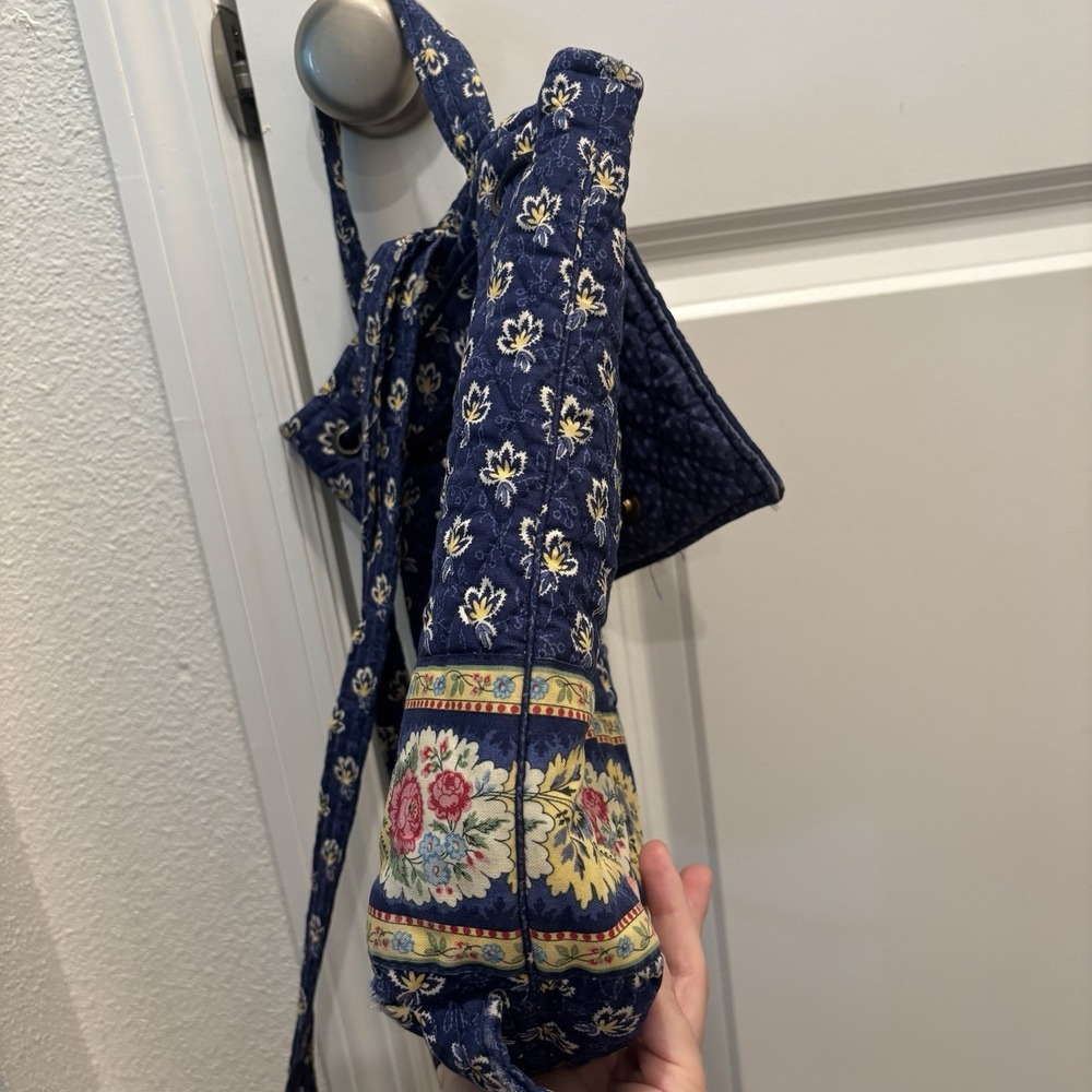 Vera Bradley Maison Blue Yellow Floral Backsack Drawstring Backpack Bag Purse - Picture 11 of 12